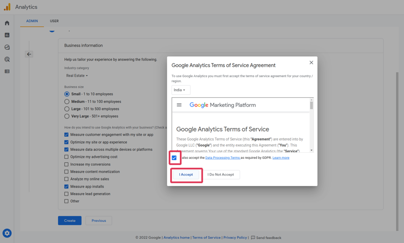 Terms and condition google analytics